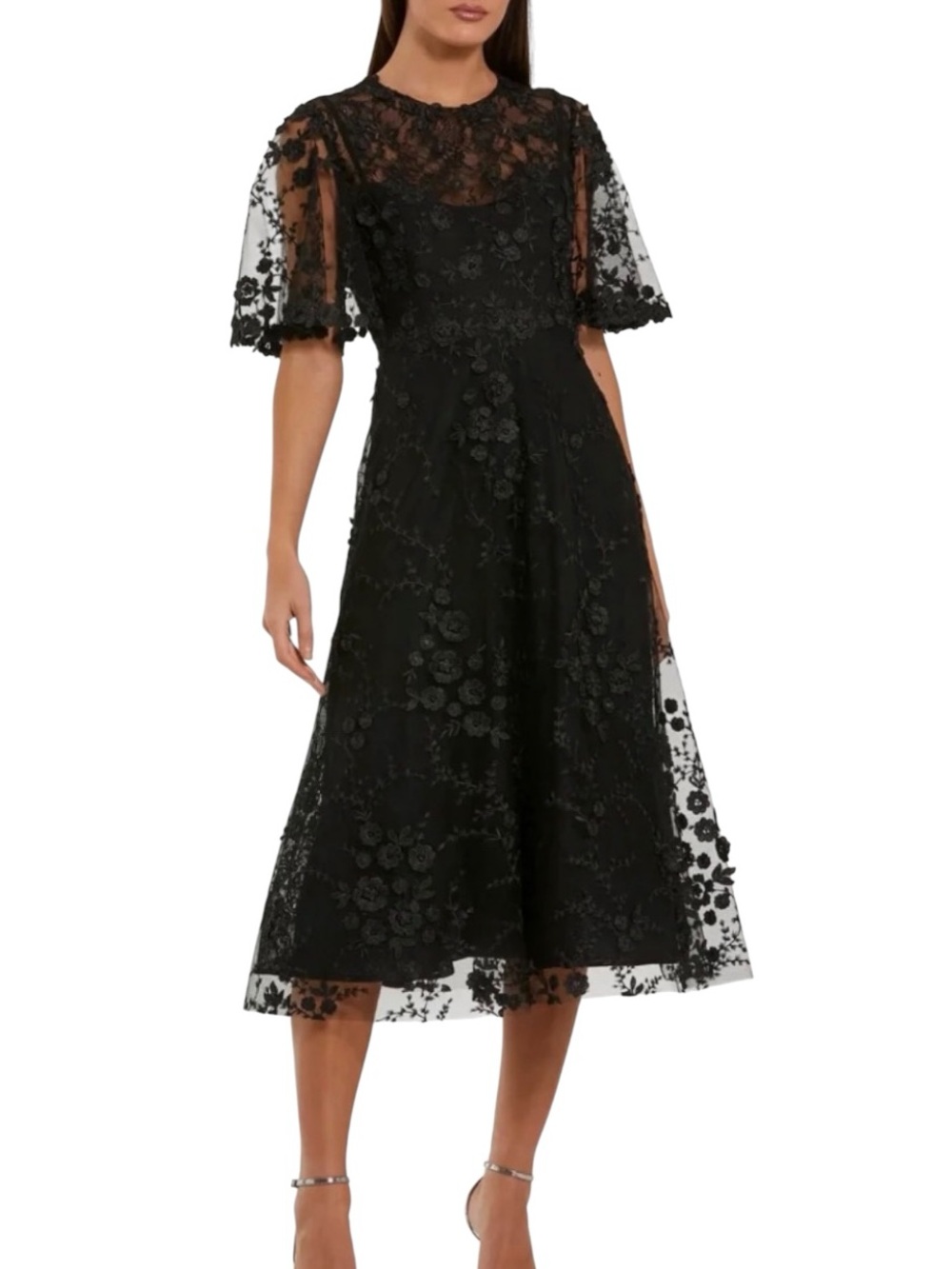 Mac Duggal Cocktail Embroidered Lace Midi-Dress